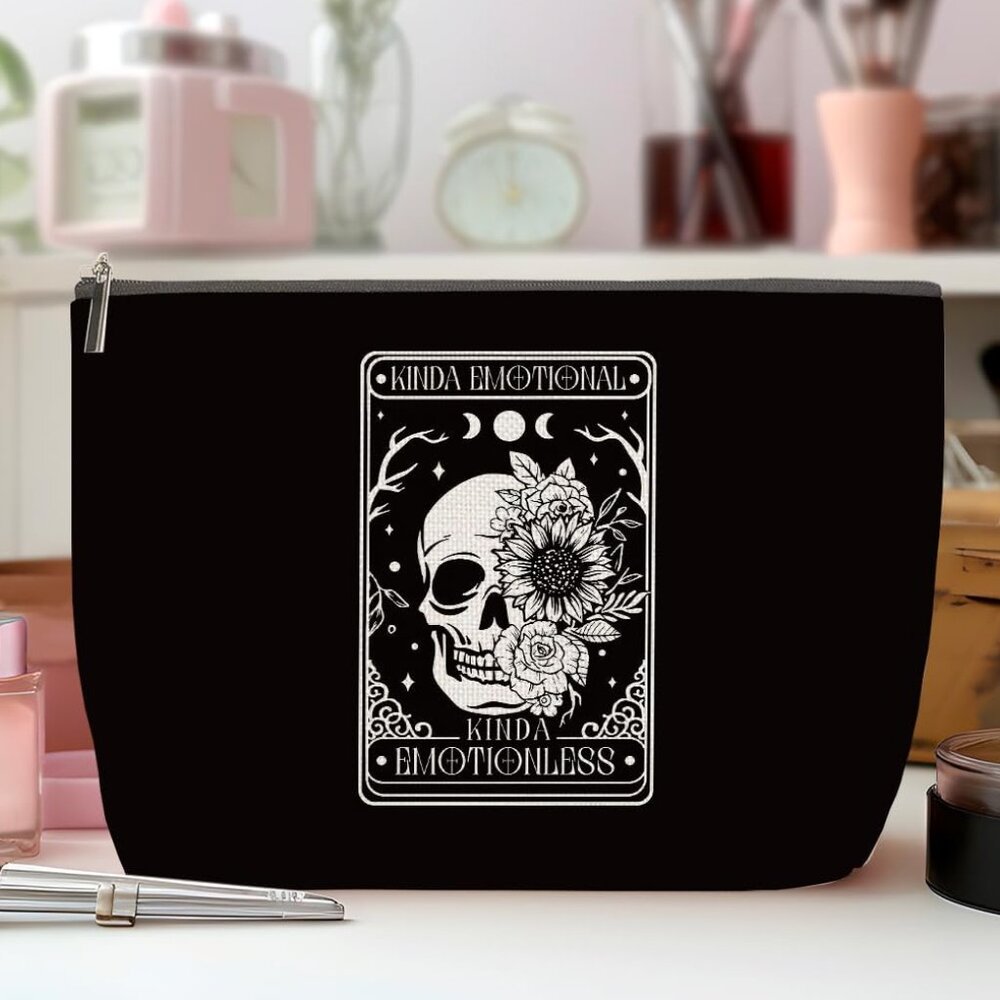 EMOTIONAL EMOTIONLESS Fabric Zipper XLARGE Makeup School Storage Pouch NEW